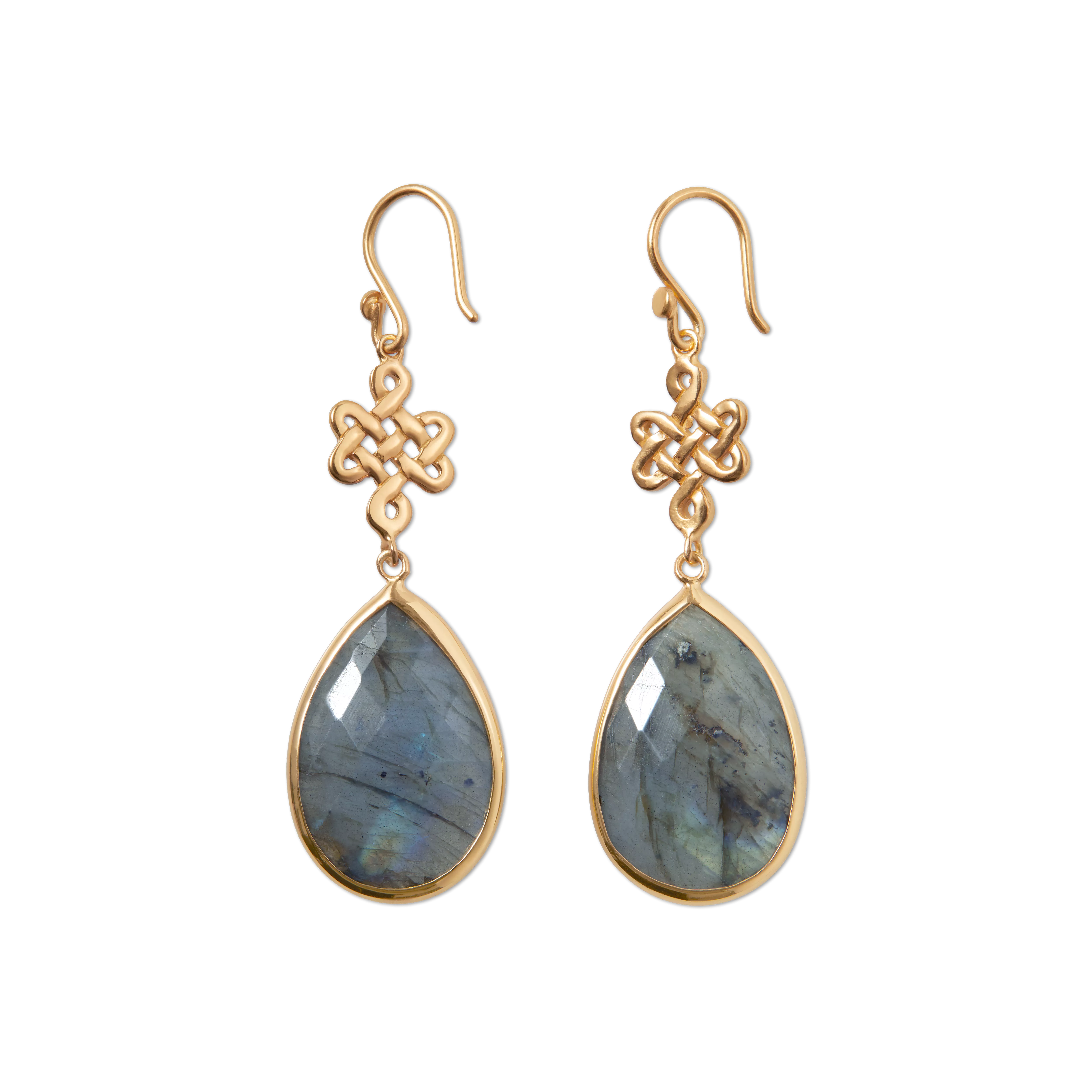 Labradorite Infinity Earrings Pear Cut Gold Plated
